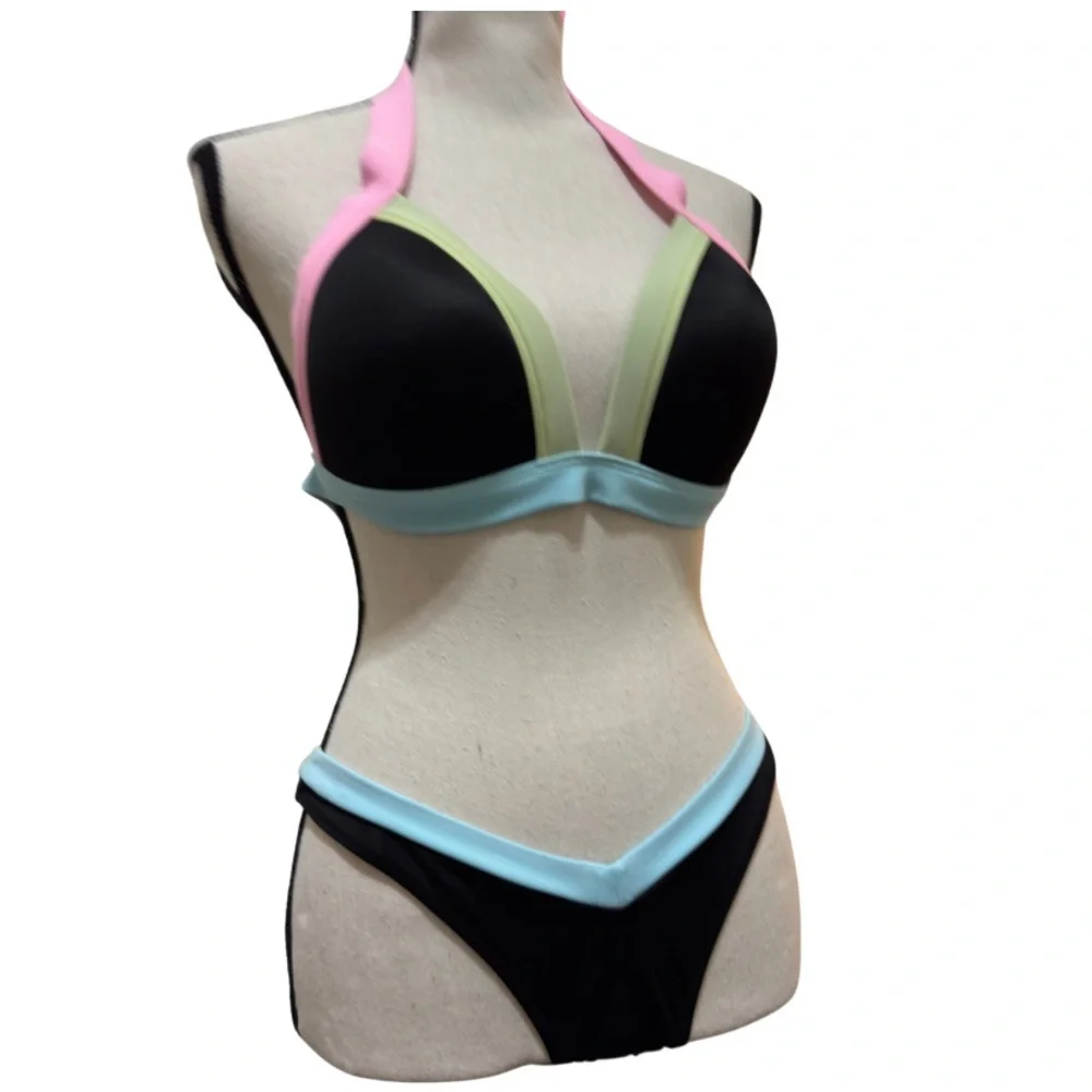 Victoria’s Secret Black Multi Push-Up‎ Halter Bikini Set – Size L NWOT